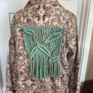 Kenneth Too One-of-a/kind floral hand sewn leaf pattern macrame design jacket L